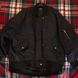 Zara Jacket Dark Navy Bomber Oversized Jacket Utility Jacket Size Medium